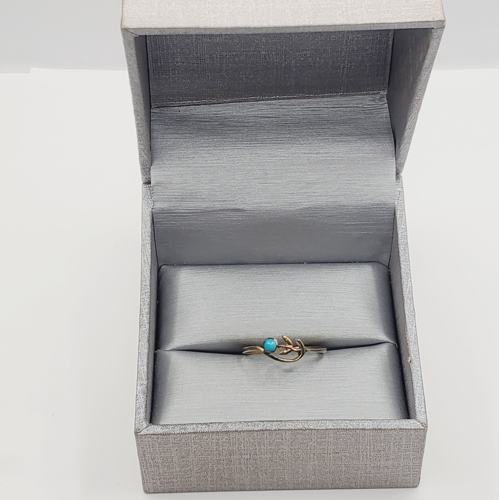 8k Solid Yellow Gold Tiny Cabochon Turquoise Ring… - image 8